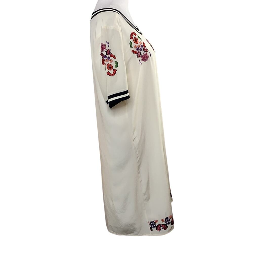 Rebecca Minkoff Size 6 Floral Embroidered Cream Silk Short Sleeve Shift Dress - Picture 8 of 16
